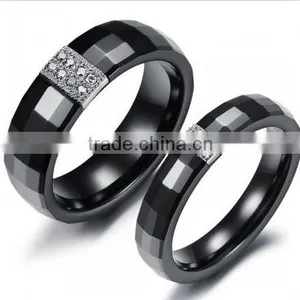 Black Ceramic Ring With CZ Stones Inlaid, Women's Ceramic Ring thumbnail-2