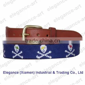 2016 Hot-selling Lighting Skull-bule Needlepoint Belts With Genuine Cowhide Leather thumbnail-1