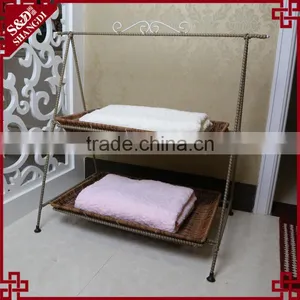 High Quality Metal Craft & Rattan Woven Home or Hotel Bathroom Towel Rack thumbnail-1
