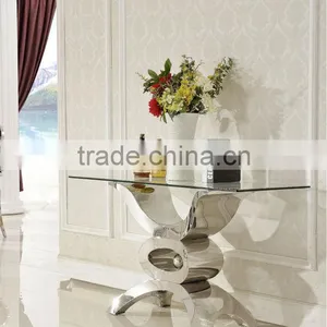 F346 2015 Hot Sale Glass Top Modern Stainless Steel Console Table thumbnail-2