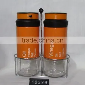 New Design Food Grade Oil Vinegar Cruet Set Salt and Pepper Cruet With Metal Stand thumbnail-1