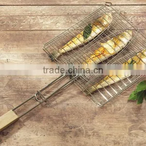 Wooden Handel Barbecue Holder /BBQ Tools/Grilled Fish Clip thumbnail-1
