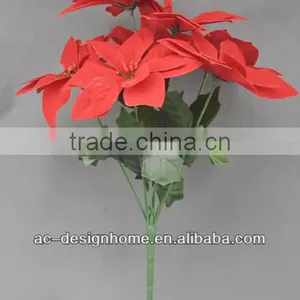 RED ARTIFICIAL VELVET POINSETTIA FLOWER BUSH X 7 W/7 PCS POINSETTIA FLOWER HEAD thumbnail-1