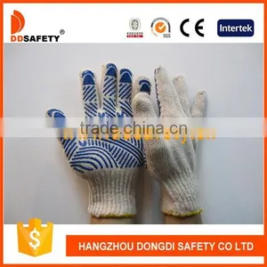 7G Natural Cotton Work Gloves With Blue PVC Water Wave on Palm thumbnail-1