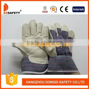 DDSAFETY Pig Grain Leather Gloves Full Palm Stripe Cotton Back Safety Gloves thumbnail-1