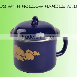 12/14cm Printing Enamel Cup Mug With Lid With Hollow Handle thumbnail-3
