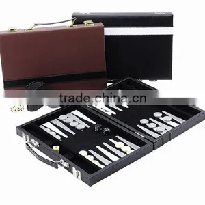 12" Backgammon In Leather Box / Leather Backgammon Set thumbnail-1