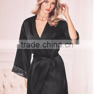 Wholesale Custom Made in China High Quality Women Fashion Stain Dressing Gown Sleepwear Silk Dressing Gown thumbnail-2