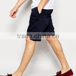 Hot Sale Latest Custom Two Back Pocket Men's Navy Slim Fit 98% Cotton 2% Elastane Twill Button Fly Casual Blank Shorts thumbnail-4