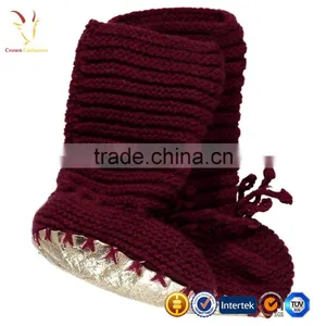 Booties Gold Folded Front Hand Knit Wool Cashmere Booties thumbnail-1