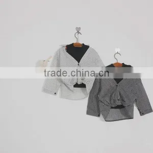 2-7 Years Wholesale 2017 New Girls Striped Bow Shirt Autumn Off Shoulder Fashion Girls Blouses (pick Size Color) thumbnail-1