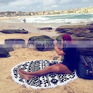 Custom Reactive Print Weighted Micro Fiber Beach Towel With Tassel thumbnail-1