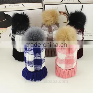High Quality Winter Warm Hot Fashion Lady Thicken Beanies Knit Winter Hat Cap With Faux Fur Ball thumbnail-1