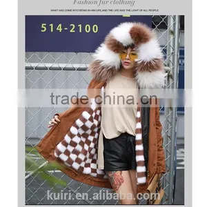 Factory Supply Woman Winter Real Mink Fur Parka Linging With Fox Fur Collar Hood With High Quality Pc-211 thumbnail-5
