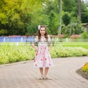 Girls Flutter Sleeve Kids Clothing Wholesale Roses Printed Designer One Piece Dress thumbnail-4