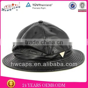 Fitted Factory Custom Design Faul or Real Black Leather Bucket Hat thumbnail-1