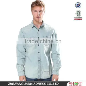 100% Cotton Long Sleeve Denim Shirts With Two Pockets for Men thumbnail-1