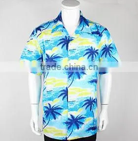 Coconut Palm Printing Cotton Mens Custom Hawaiian Shirt thumbnail-1