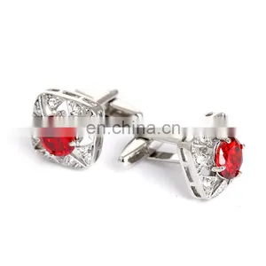 Luxurious Red Diamond Stone Unisex Shirt Jewelry Cufflinks Brand thumbnail-2