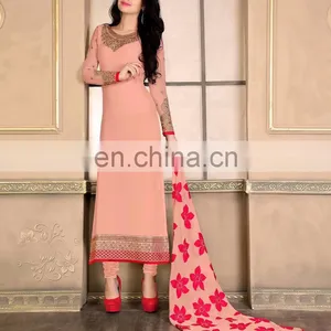 Peach Colored Georgette Fashionable Suit. thumbnail-1