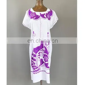 2017 Latested Arrived Short Sleeve Peacock Design Mexican Bohemian Embroidered Dress thumbnail-1