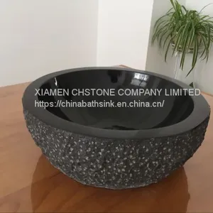 Monglolia Black Granite Bathroom Vessel Round Sink Stone Wash Basin thumbnail-2