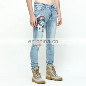 DiZNEW Denim Ripped Pants Slim Fit Digital Print Bulk 2020 Factory Manufacturer Jeans Men thumbnail-5