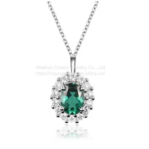 Necklace 1.5ct Emerald Picture Necklace Pendant 925 Sterling Silver Necklaces for Girl thumbnail-1
