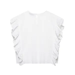 2025 Spring and Summer New Wooden Ear Sleeveless T-shirt Romantic Embroidered Hollow Top thumbnail-2