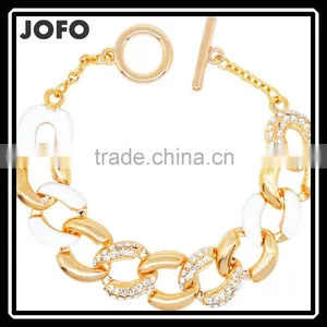 JOFO Brand Gold-Tone Diamond White/Black Enamel Cuff Bracele JDJ0394 thumbnail-1