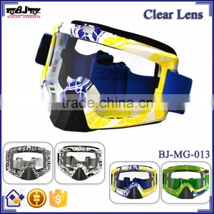 BJ-MG-013 Wholesale Adult Clear Lens Yellow & Blue Frame Motorcycle Goggles Motocross Roll off thumbnail-1