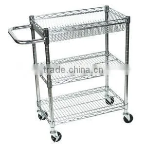 Three Shelf Wire Shelf Mail Cart Adjustable - 14" x 24" x 32" thumbnail-1
