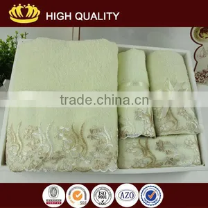 100% Cotton Fashion Solid Color High Qaulity Lace Bath Towel Set Quality Choice thumbnail-1