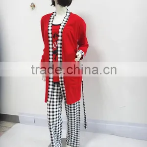 Red Classic Grid Three-piece Binding Pajamas Woman thumbnail-2