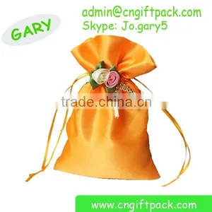 Yellow Promotional Satin Gift Packaging Pouch Bag Embroidered Logo thumbnail-4