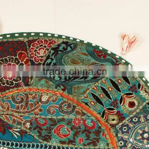 Indian Meditation Green Cushion Covers Indian Round Ethnic Patchwork Pillows Bohemian Vintage Floor Pillows thumbnail-4