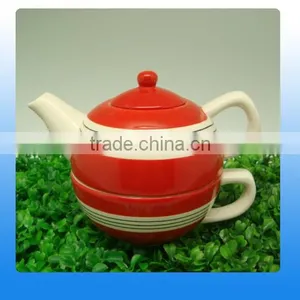 Creative Design Ceramic Tea Cup Pot in One With Stripe Painting Supplier's Choice thumbnail-2