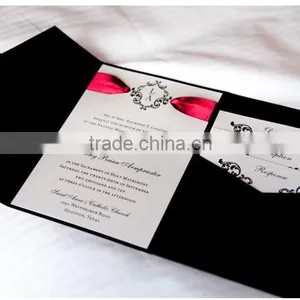 Padded Wedding Cards in Pocket Fold Invitation Styles With Custom Printed Inserts thumbnail-1