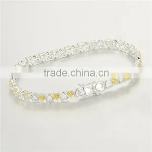 925 Sterling Silver Tennis Bracelet With Middle Size Gold Zircon thumbnail-6