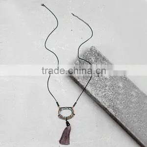 2016 Vintage Women Brown Tassel Pendant Long Chain Necklaces Crystal Bead Geometric Alloy Collar Necklaces Designs Jewelry thumbnail-1