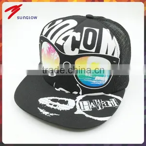 Wholesale Flat Brim 5 Panel Printed Half Mesh Trucker Cap thumbnail-1