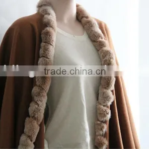 Cashmere Fur Edged Pashmina Shawls Wraps thumbnail-1