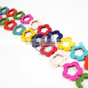 1 String 15inch 24mm Vintage Mix Color Dyeing Turquoise Large Flower Unique Beads 3010014 thumbnail-1