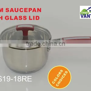 18cm Saucepan With Lid Stainless Steel Cookware in Red Color Silicon Handle and Knob Design thumbnail-2