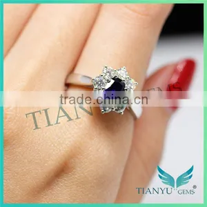Fashion Styles 925 Sterling Silver Blue Round Cut Corundum Moissanite Diamond Ring Wedding Rings thumbnail-6
