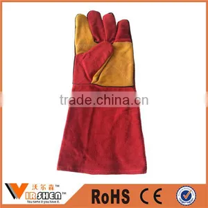 Red Cow Split Soft Textile Leather Long Welding Safety Gloves Fully Lined thumbnail-1