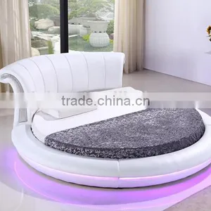 Bisini White Leather LED Round Bed, Luxury LED Round Bed thumbnail-3