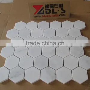 Big Hexagon Bianco White Carrara Marble Mosaic Tile 12x12 thumbnail-2