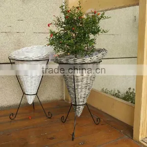 Plastic Lined With Metal Shelf Decorative Flower Pot Stands Decorative Indoor Handmade Flower Basket thumbnail-1