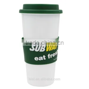 480ml White Plastic Cup With Green Cap And Green Silicone Rim, Wholesale Plastic Disposable Coffee Cups With Lid thumbnail-3